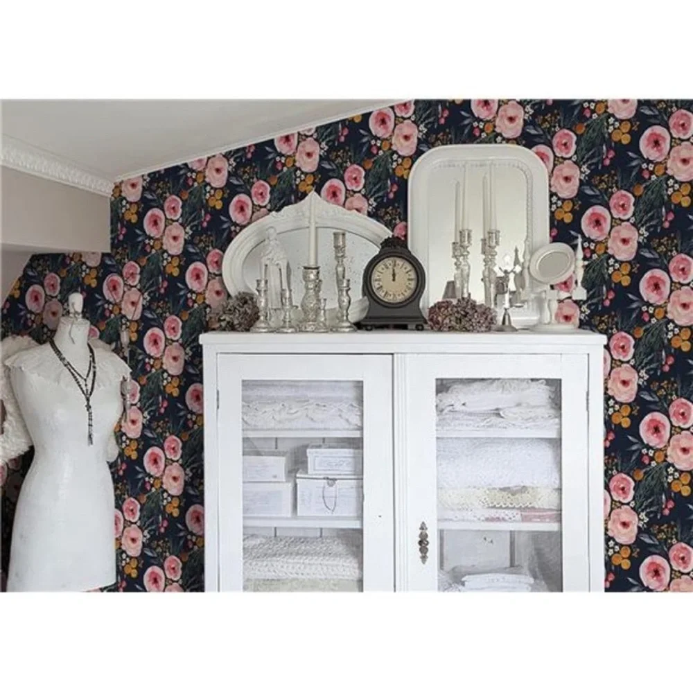 Floral Removable Wallpaper Navy Blue/Pink Contact Paper Self Adhesive15.5